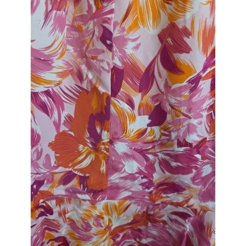 She + Sky Wrap Skirt XL Pink Orange Tropical Floral Ruffle Midi Garden Party - Picture 15 of 16